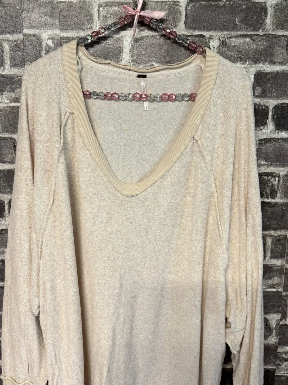 Free People Take It Off Pullover Sweatshirt oatmeal light tan sweater vneck